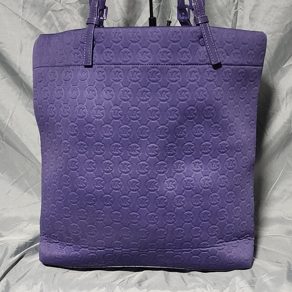 Michael Kors Signature Logo Embossed Neoprene Large Purple Tote Shoulderbag - Picture 3 of 8